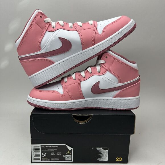 Nike Shoes Air Jordan 1 Retro Mid GS “Valentines Day/Coral Pink” 2023 - Picture 3 of 5
